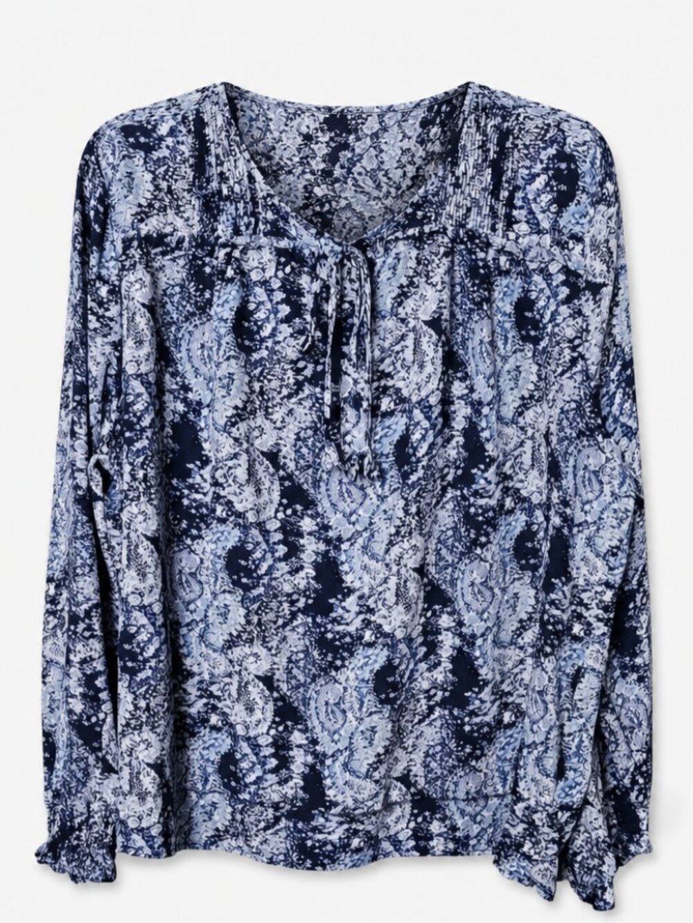 Joie XL Popover Blue Abstract Peasant Long Sleeve Blouse Top